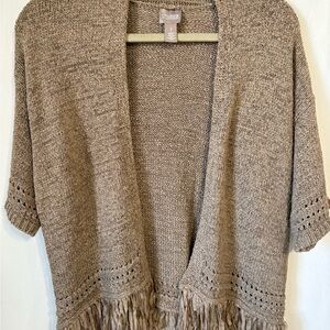 Chico's Tan Open-Front Cardigan with Fringe